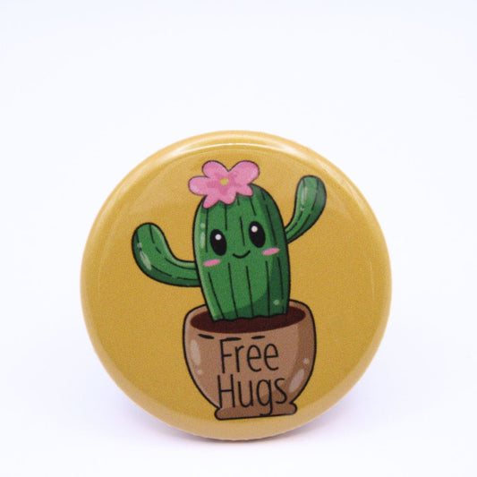 BooBooRoo Pinback Button (i.e. button, badge, pin) of a Cute Kawaii Style cactus offering free hugs