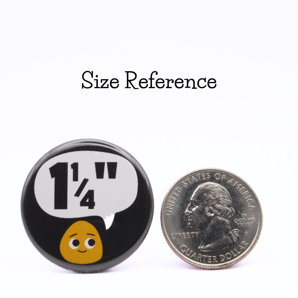 BooBooRoo pinback button (i.e. button, badge, pin) showing relative size of 1 and one quarter inch button