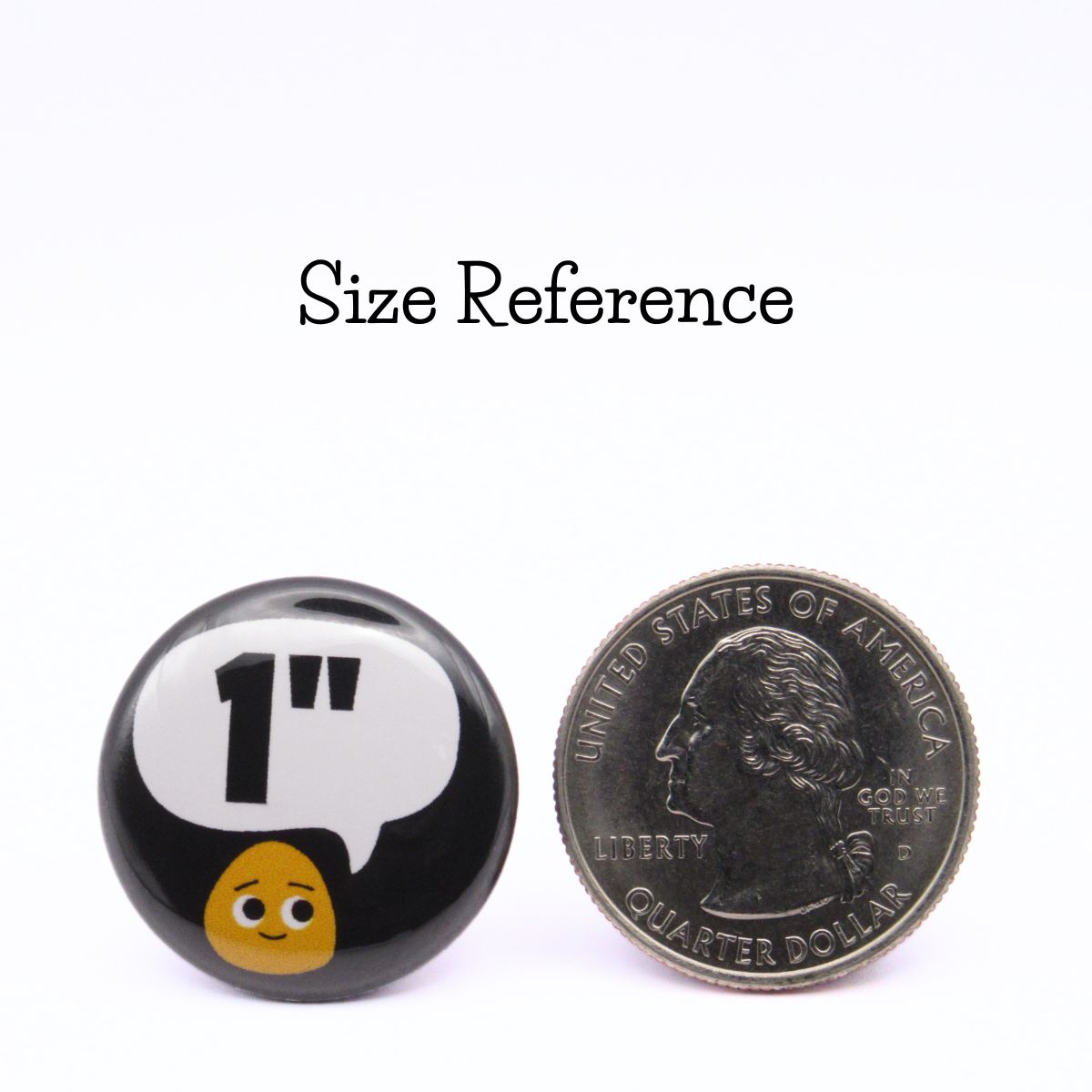 BooBooRoo pinback button (i.e. button, badge, pin) showing relative size of 1 inch button