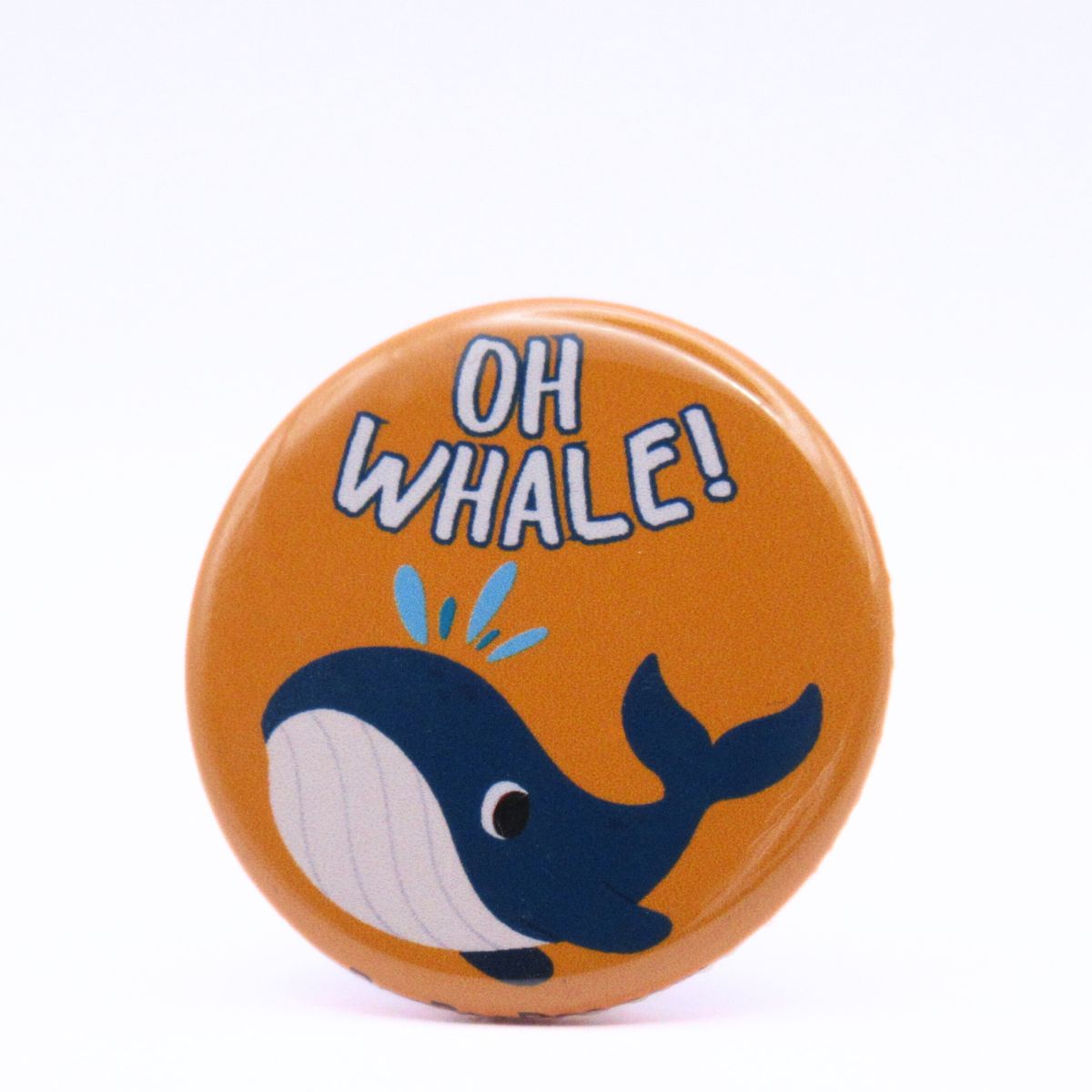 BooBooRoo Pinback Button (i.e. button, badge, pin) of a whale saying, "Oh Whale!"