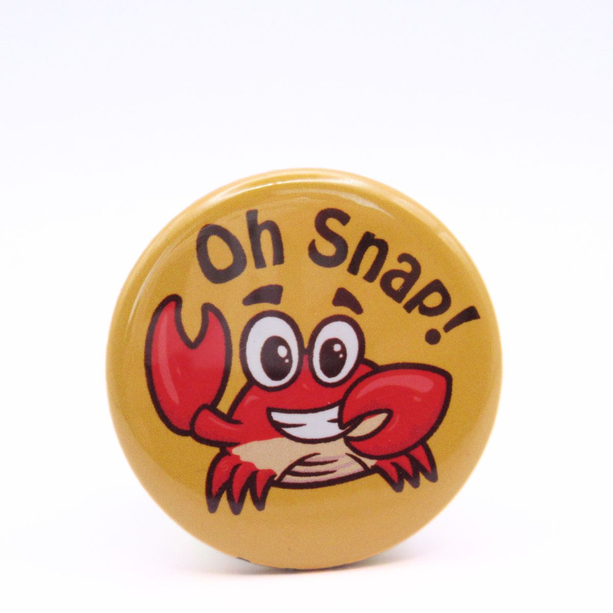 BooBooRoo Pinback Button (i.e. button, badge, pin) of a crab saying, "Oh Snap!"